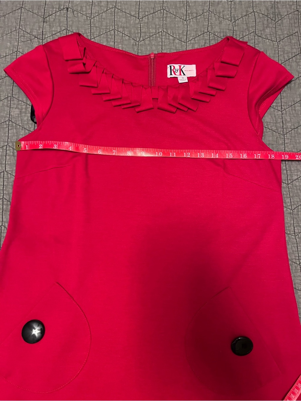 Red Ruffle Neck Shift Dress - Picture 9 of 9